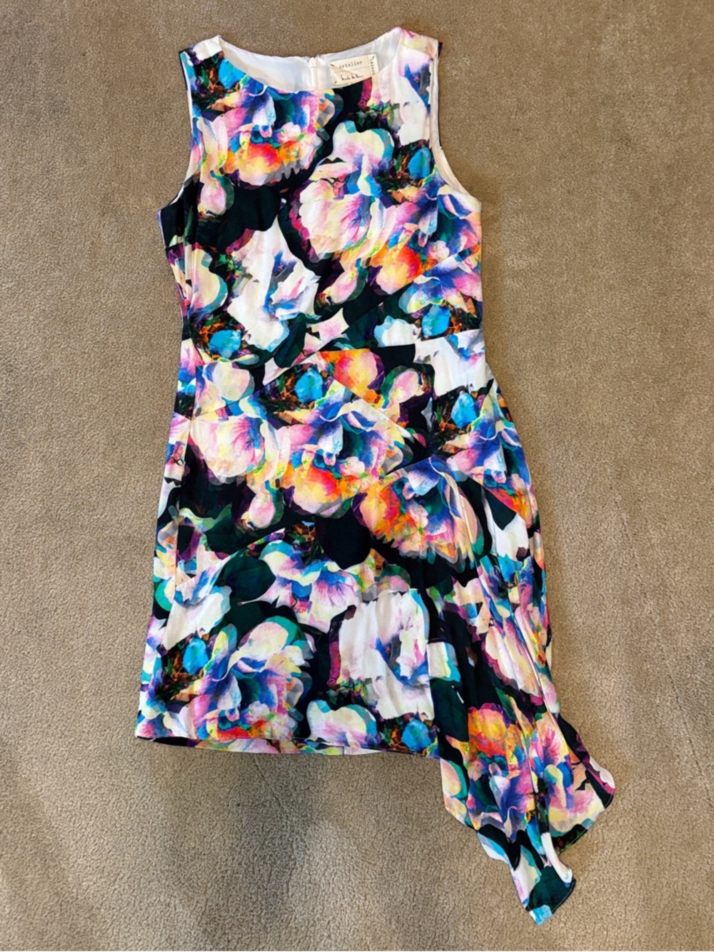 Nicole Miller Artelier Sleeveless Floral Multicolor Asymmetric Hem Dress
